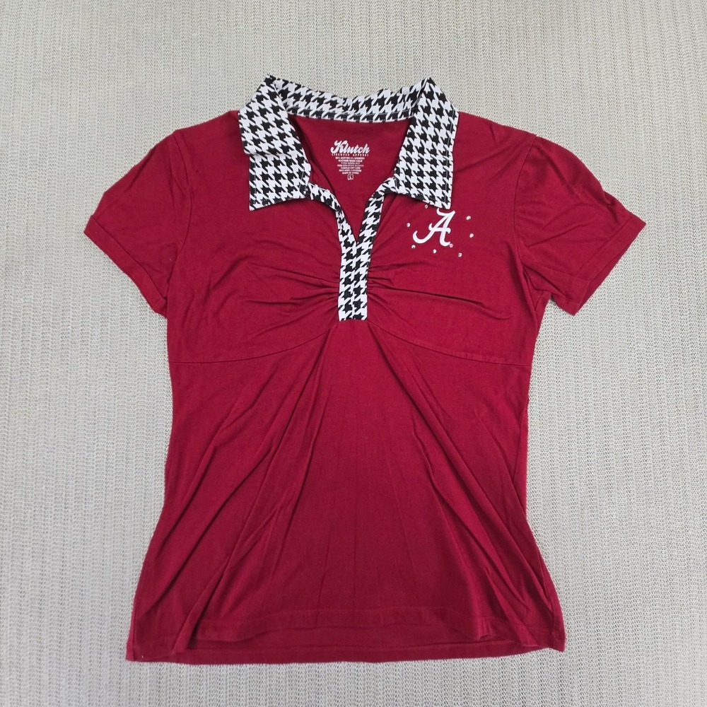 Klutch Alabama Crimson Tide Polo Shirt Womens Large Red Houndstooth SEC Football